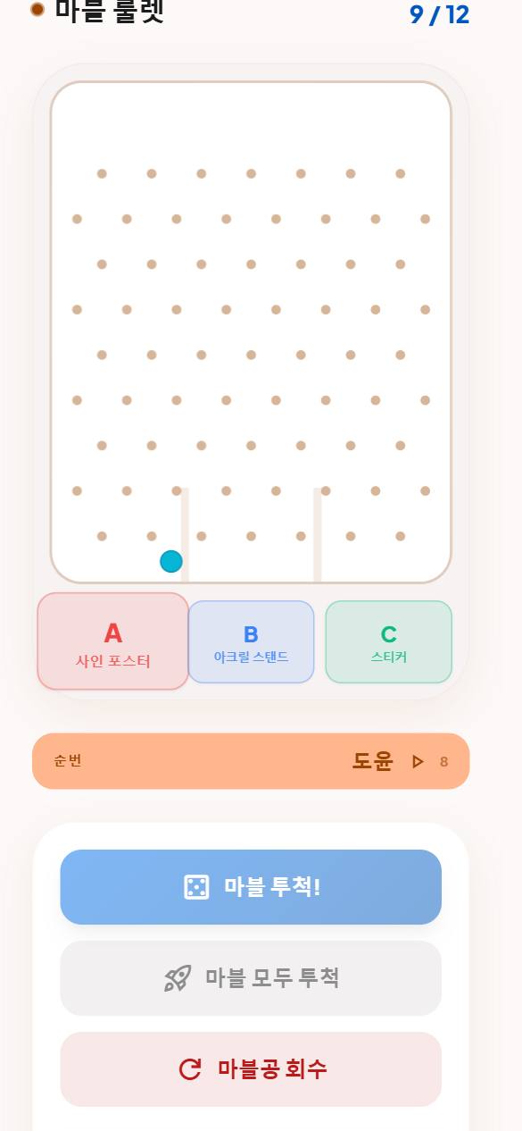 마블 판과 등급별 착지 칸, 다음 순번 표시